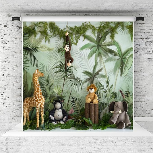 Kate 8x8ft Jungle Animal Backdrop Cartoon Forest Animals Photography Background Children Birthday Party Banner