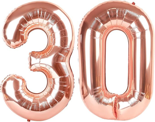 30 Balloons Number, 40 Inch Happy 30th Birthday Decoration for Her Him, Rose Gold Foil Number Balloons for Celebration Engagement Memorial Day's Big Event Supplies
