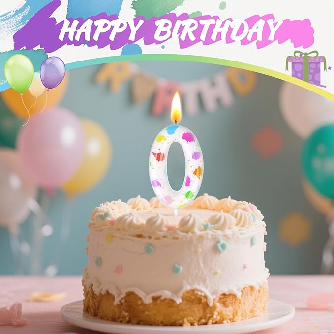 Paint Birthday Candles, Art Paint Party Decoration Supplies, Birthday Number Candles for Cake Topper (Multicolour, Number 0)