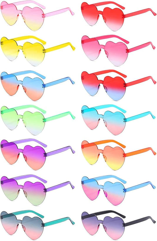 14/42 Pack Heart Sunglasses for Women, Fun Cute Rimless Transparent Candy Color Heart Glasses Party Favors