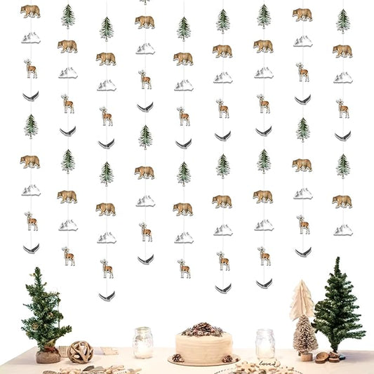 Sursurprise 8Pcs Adventure Garlands Mountain Tree Hanging Streamer, Let The Adventure Begin Forest Woodland Baby Shower Birthday Decorations Party Supplies