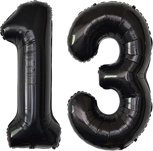 Black 13 Number Balloons Big Giant Jumbo Large Number 13 Foil Mylar Balloon for Boy 13th Birthday Party Decorations