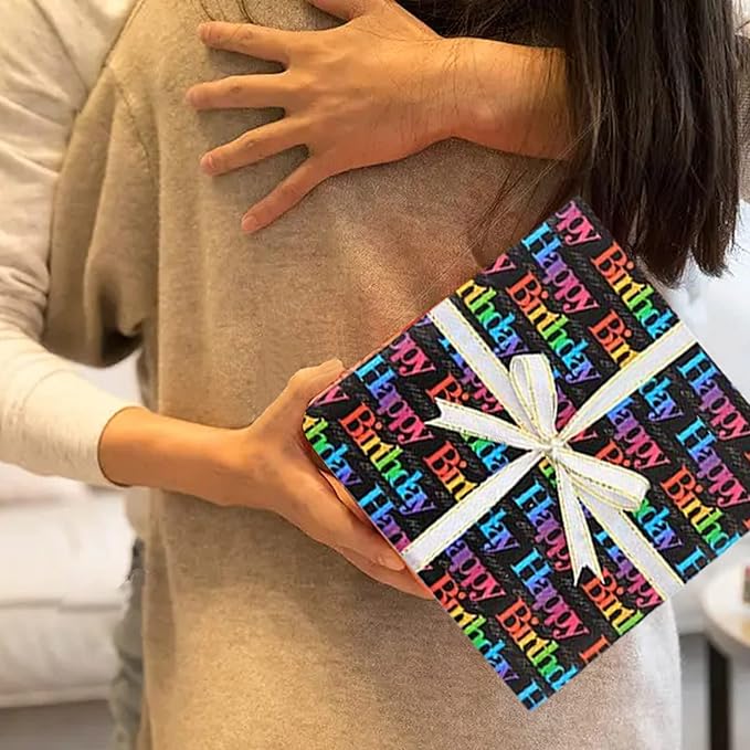 NEPOG Birthday Wrapping Paper for Girls Boys Kids Women Men, Gradient Color Happy Birthday Wrapping Paper with Cut Lines on Reverse, 6 Sheets Folded Flat 20x28 inches for Birthday Occasion
