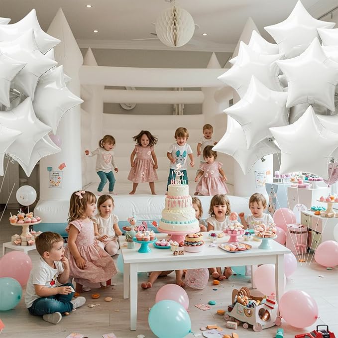 TONIFUL 15Pcs 18 Inch Large White Star Shape Foil Balloons Big White Stars Helium Mylar Ballons for Birthday Wedding Baby Shower Anniversary Engagement Party Decorations Supplies