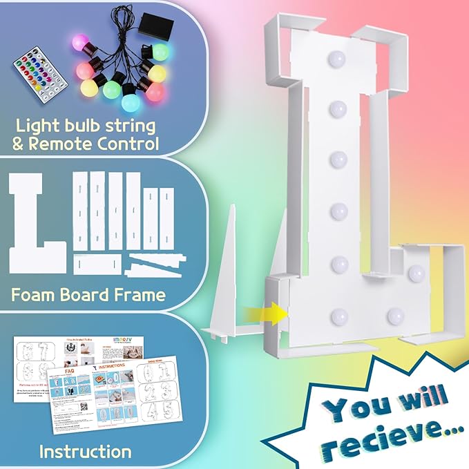 imprsv 3FT Colorful Marquee Letters L, 18 Colors Large Light up Letters Alphabet Sign with Remote, Big Marry Me Sign, Birthday Party Decorations Anniversary Wedding Decoration