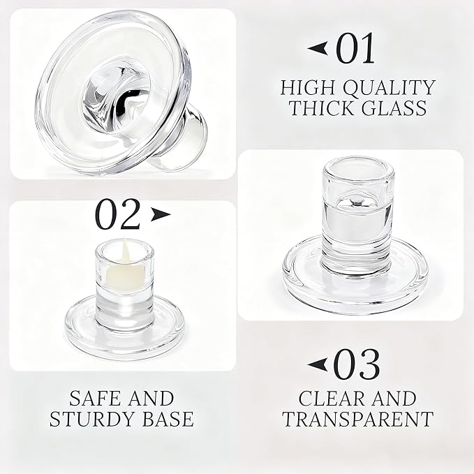 24 Pack Clear Glass Taper Candle Holders, 2.5 Inch Small Candlestick Stands for for Candle Sticks Christmas Party Living Room Dinner Advent Decoration (24)