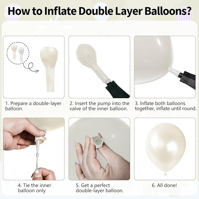 Pearl White Balloons Set, 60PCS Double Stuffed Pearl Balloons, 12 Inch Ivory Sand White Latex Transparent Clear Balloon Helium for Birthday Wedding Engagement Bridal Baby Shower Party Decorations