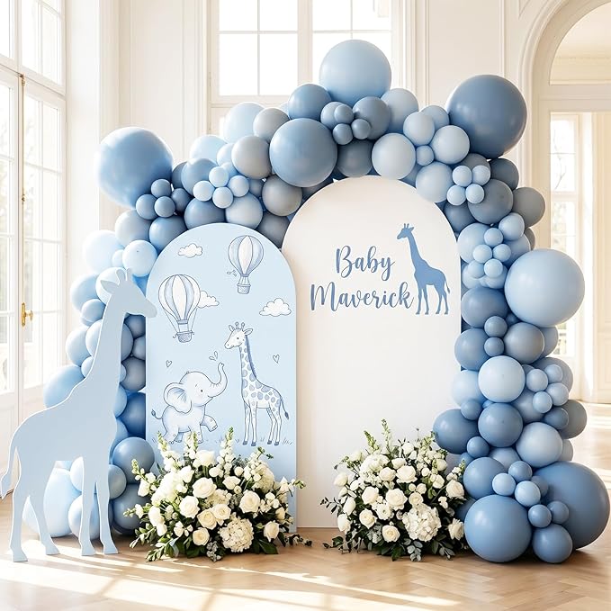 RUBFAC 135pcs Dusty Blue Balloons, Boho Neutral Blue Latex Balloon Different Sizes 18 12 10 5 Inch for Garland Arch Birthday Wedding Engagements Anniversary Baby Shower Party Supplies