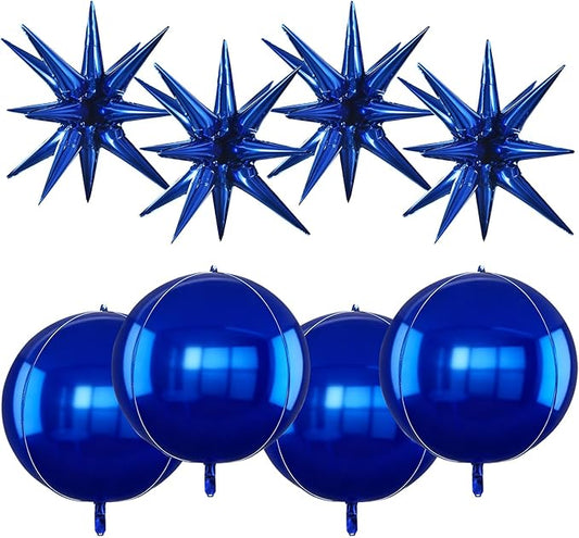 TONIFUL 8Pcs 22Inch Navy Blue Large 4D Giant Round and Star Balloons Explosion Star Mylar Balloons Set for Backdrop Christmas New Year Birthday Wedding Bridal Shower Anniversary Photo Booth Supplies