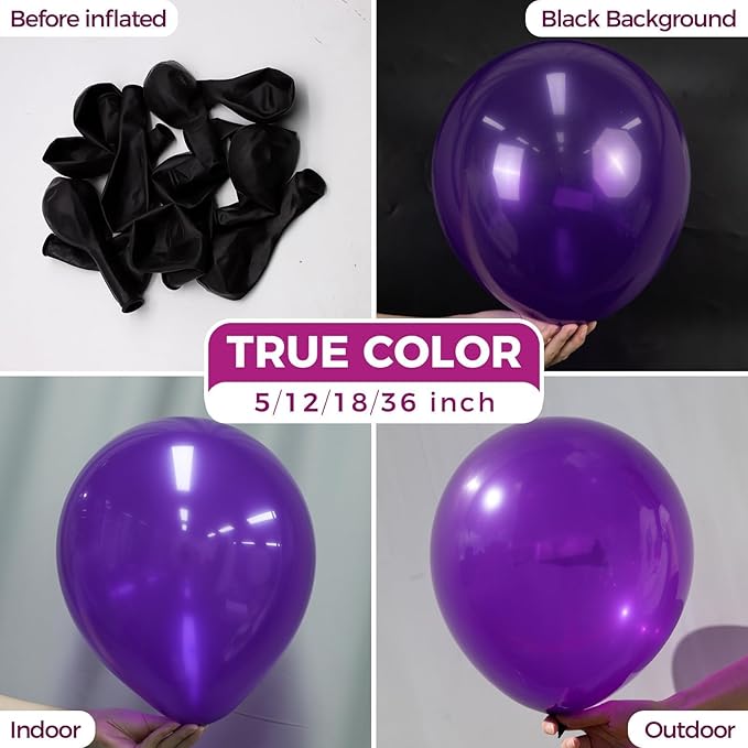 Bezente Dark Purple Latex Party Balloons - 30 Pack Large Thick Purple Balloons Big Round Purple Latex Balloons for Graduation Halloween Wedding Birthday Party Decorations