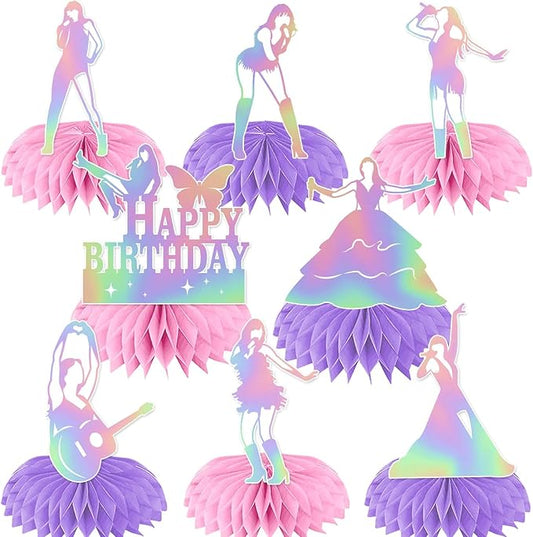 8 Pcs Iridescent Party Decorations Honeycomb Centerpieces, Happy birthday Table Decorations, birthday Party Decorations 3d Double Side Honeycomb Decorations for birthday Day Party