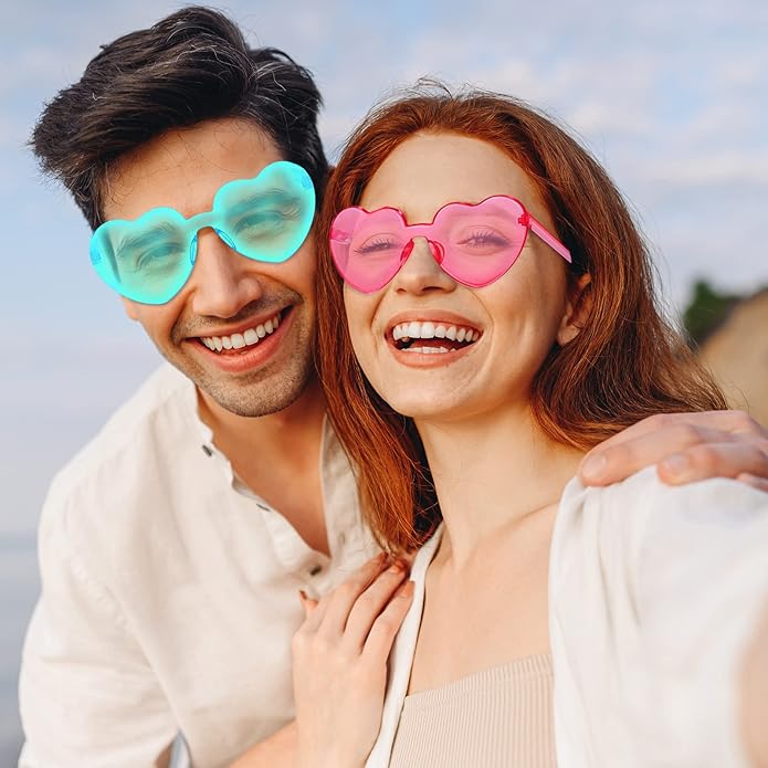 REHALY Valentine's Day Gifts - 16pcs Heart Shaped Rimless Sunglasses in Colorful Pink and Blue