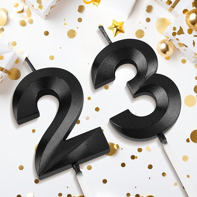 Number 23 Birthday Candles, 1.96 Inch Happy Birthday Cake Candles Cupcakes Topper Decoration for Birthday Party Wedding Anniversary Celebration Supplies (Black)