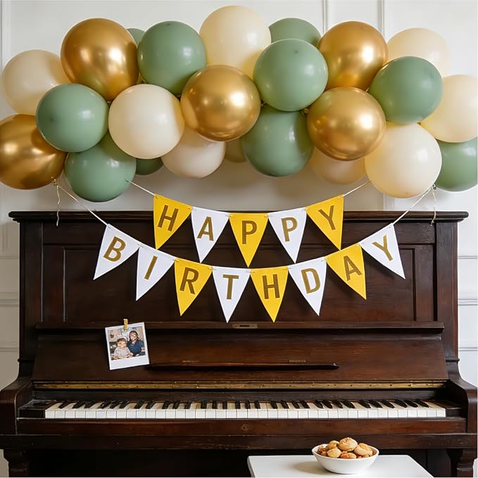 Sage Green Gold Balloons - 50 pcs 12 inch Olive Green Sand White Metallic Gold Confetti Balloons for Birthday Baby Shower Wedding Bridal Shower Party Decorations