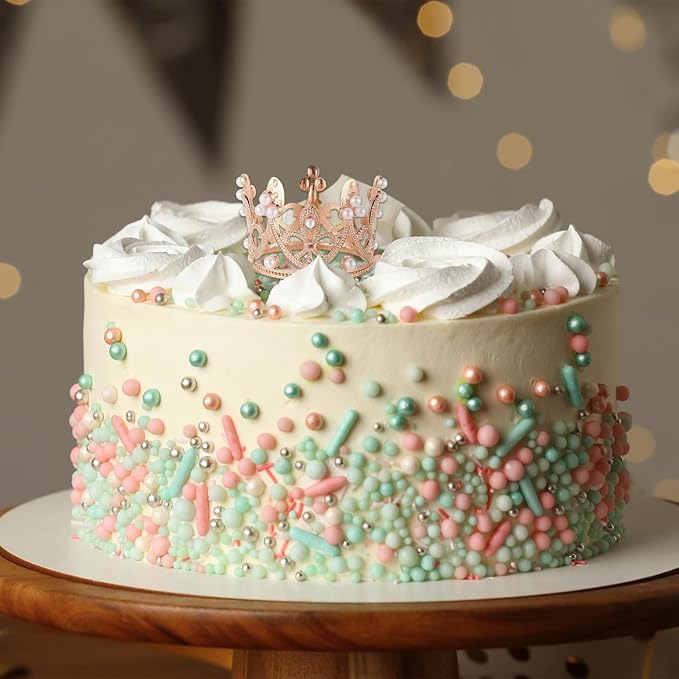 Fabbay 15 Pieces Crown Cake Topper Metal Mini Queen Princess Cake Crown for Cupcake Flower Bouquets Tiara Topper for Father's Day Women Birthday Bridal Wedding Royal Party Decorations(Pearl Style)