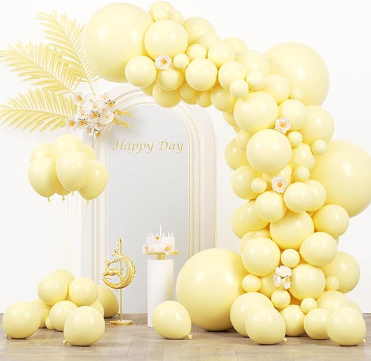 Voircoloria 130pcs Pastel Yellow Balloons Different Sizes 18" 12" 10" 5" Light Yellow Latex Balloon Garland Arch Kit for Birthday Baby Shower Graduation Wedding Gender Reveal Party Decorations