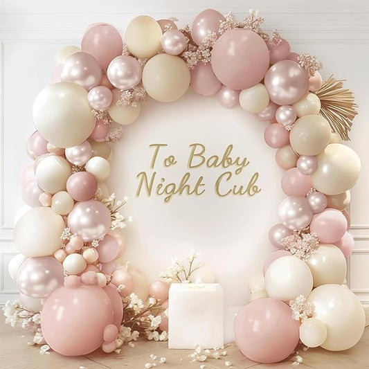 Boho Dusty Pink Balloons Garland Arch Kit, Double Stuffed White Pearl Balloon Blush Neutral Pink Latex Balloons for Birthday Bridal Shower Party Decorations
