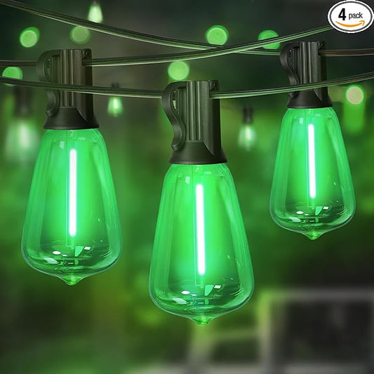 LAMPHOME 4-Pack 26Ft ST38 Green St Patrick's Day Patio Lights，Outdoor String Light with 12+1 Shatterproof LED Edison Bulbs, Waterproof String Lights for Bistro Christmas Party Decor