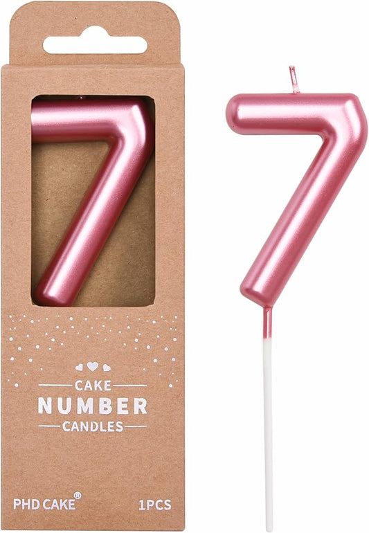 PHD CAKE 2.76 inch Classical Pink 7 Number Birthday Candles, Pink Number Candles, Cake Number Candles, Party Celebration