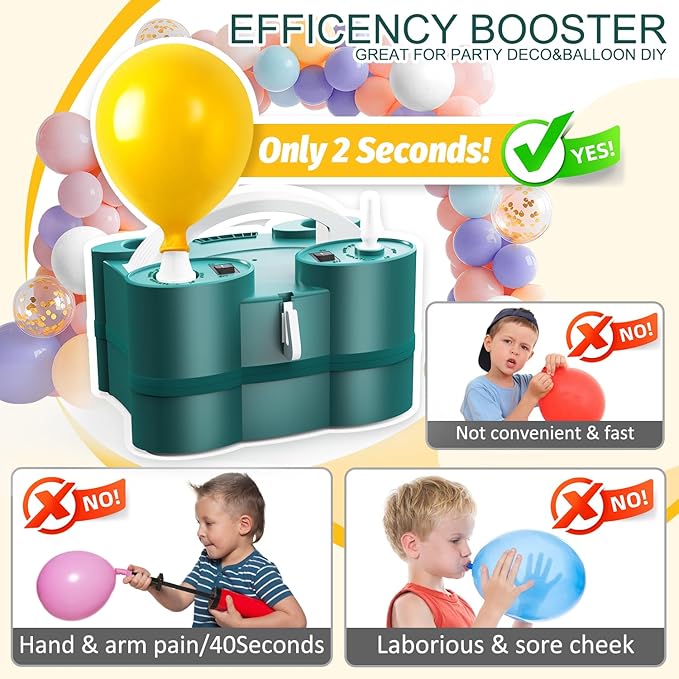 Balloon Pump, 3-in-1 Electric Balloon Pumps, Balloons Blower with Triple Inflating Ports for Latex 260q Foil Balloons Inflation, Inflator Deflator for Pool Floats Air Beds.
