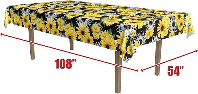 Beistle Sunflower Party Tablecover, 54"x108", 2 Pieces, Spring Summer Picnic Tea Party Table Decorations