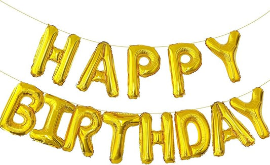 Gold Happy Birthday Balloon Banner, 16 Inch Foil Mylar Happy Birthday Balloons Letters, Reusable Gold Happy Birthday Sign, Golden Birthday Decorations for Women, Men, Boys and Girls