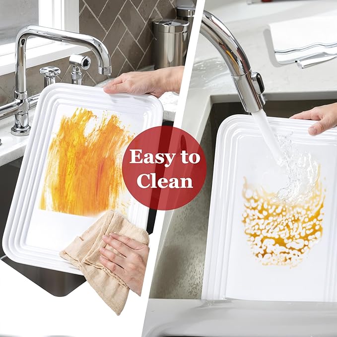 SUT 4-Pack Plastic Large White Serving Trays Set - 16" x 11" Reusable Serving Platters for Cookie, Appetizer, Charcuterie, Snack, Dessert, Party Food Display - Stackable Serving Trays for Party