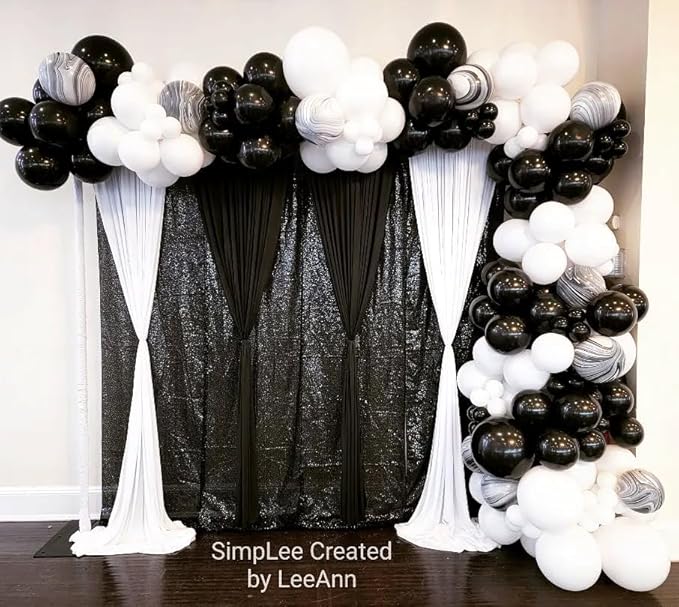 Black and White Latex Balloons, 50pcs 12 Inches White and Black Thickened Balloons with 1 Ribbon for Graduation, Wedding, Birthday Party Decorations