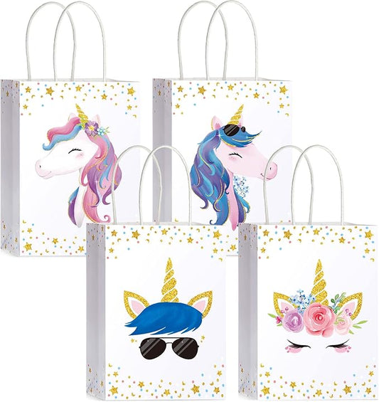 Crtiin 12 Pcs Unicorn Party Favor Bags for Birthday Party Supplies, Unicorn Gift Bag Goody Treat Candy Bags for Valentines Day Baby Shower Birthday Carnival Festivals Decorations