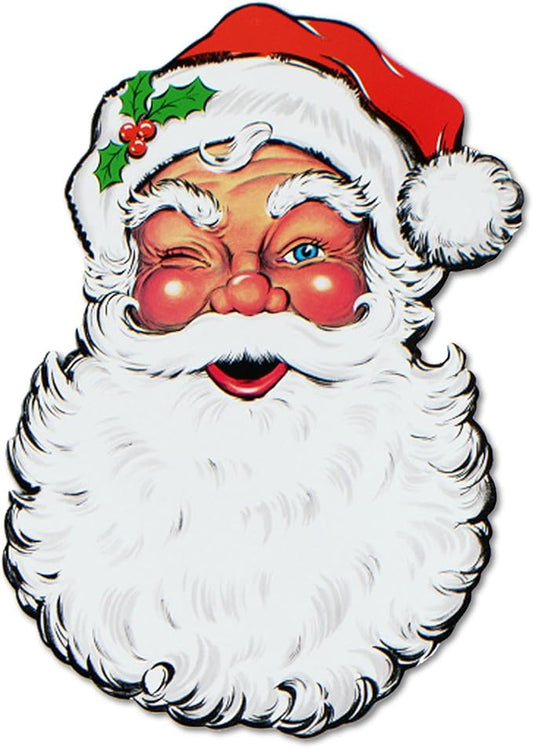 Beistle Vintage Santa Face Cutout – Double Sided Classic Christmas Wall Decoration Retro Holiday Display Jolly Santa Claus Décor, Winter X-Mas Display, 26”