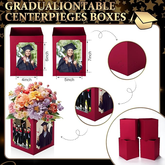 Spiareal 12 Pcs Graduation Box Centerpieces for Table 6/7 Inch Photo Display Congrats Grad Party Favor Gift College Picture Box Photo Props Frame for Graduation Table Decoration(Dark Red)