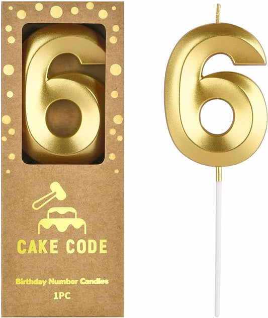 2.76 Inch Diamond Gold 6 Number Birthday Candles, Gold & Cake Number Candles, Party Celebration