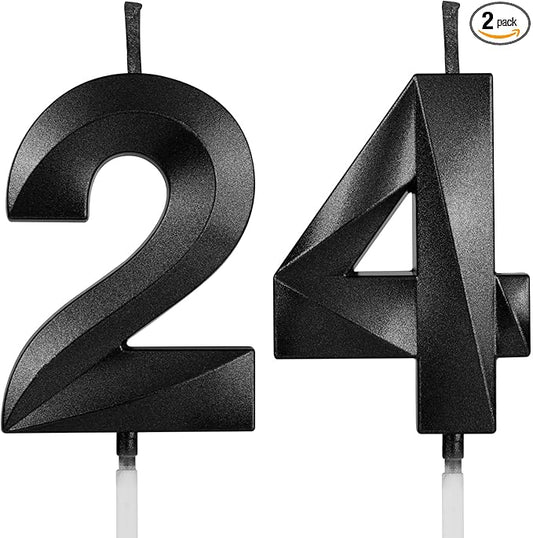 Number 24 Birthday Candles, 1.96 Inch Happy Birthday Cake Candles Cupcakes Topper Decoration for Birthday Party Wedding Anniversary Celebration Supplies (Black)