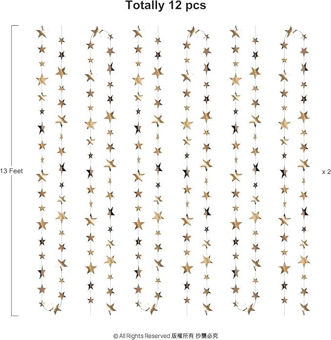 Cheerland Champagne Gold Star Garlands Graduation Party Decorations Hanging Paper Stars Streamer Banner for Starry Night Birthday Little Star Bday Wedding Engagment Congrats Grad Decor Supplies