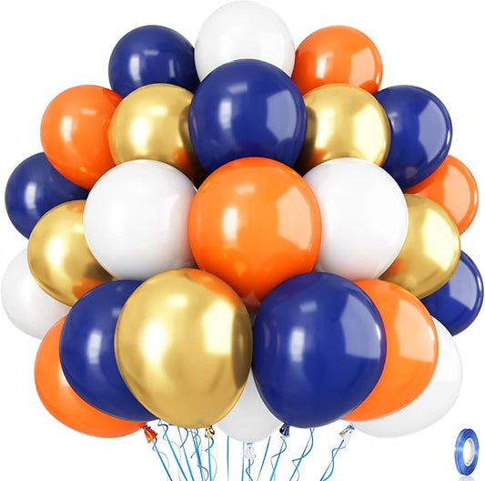 Isndare 35pc Navy Blue & Orange Balloons Set, Navy, Orange, White, Metallic Gold, Boys, Men, Space, Birthday, Wedding, Party Decorations