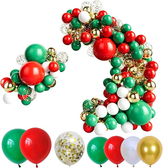 127pcs Red Green White and Gold Balloon Garland Kit - Red Green White Gold Balloon and Gold Confetti Balloons for Birthday Baby Shower Wedding Christmas Party Decoration