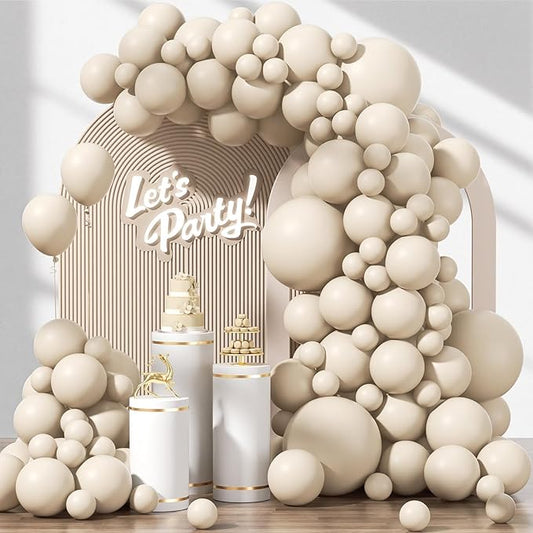 120pcs White Sand Balloons 18 12 10 5 inch Different Sizes Beige Balloon Arch Kit for Neutral Baby Bridal Shower Wedding Engagement Birthday Party Decorations