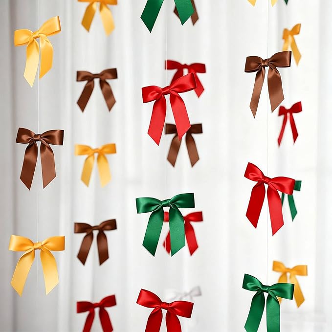 Taobary 8 Pcs 6.6 ft Bow Garland, Satin Ribbon Bow Banner Coquette Hanging Ornament for Photo Backdrop Birthday Party Wedding Bridal Baby Shower Wall Decorations(Red and Green,1 Inch)