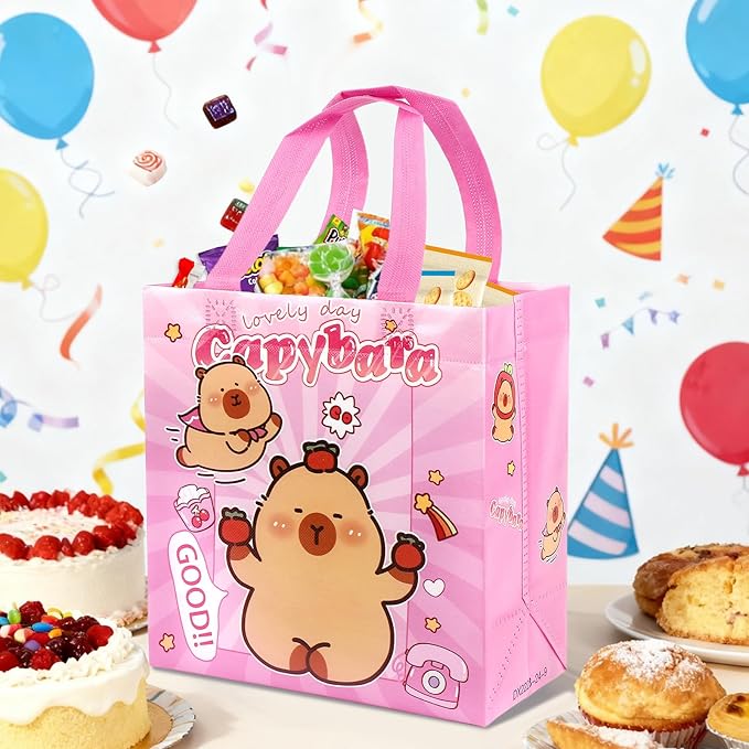 Pinsit 40 PCS Capybara Party Favors Bags, Non Woven Capybara Gift Bags, Cute Reusable Gift Bags with Handles for Boys Girls Birthday Baby Shower Party Supplies(02)