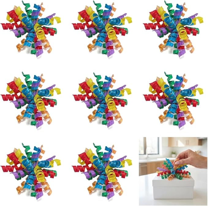 Rainbow Bow | Premium Self Adhesive Ribbon Bows for Gift Wrapping, Hair & Craft | Easter & Graduation Day Gift Basket Decorations| Premade Ribbon for Wreaths & Flowers-8 Counts