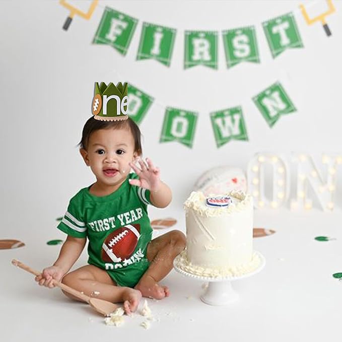 VANGNING Football 1st birthday crown, Football outfit, one year down birthday, our little rookie party hat,Birthday Prop