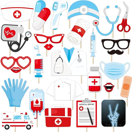Generic Nurse Photo Booth Props 31 Packs Nurse Graduation Party Decoration Photo Booth Props Nurse Selfie Props