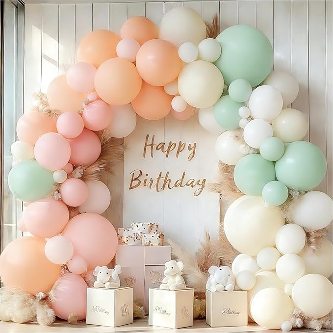 Sage Green Pink Balloons,50Pcs 12 Inch Pastel Light Pink Dusty Sage Green Nude Sand White Boho Balloons for Baby Shower Birthday Bridal Shower Wedding Tea Party Decorations