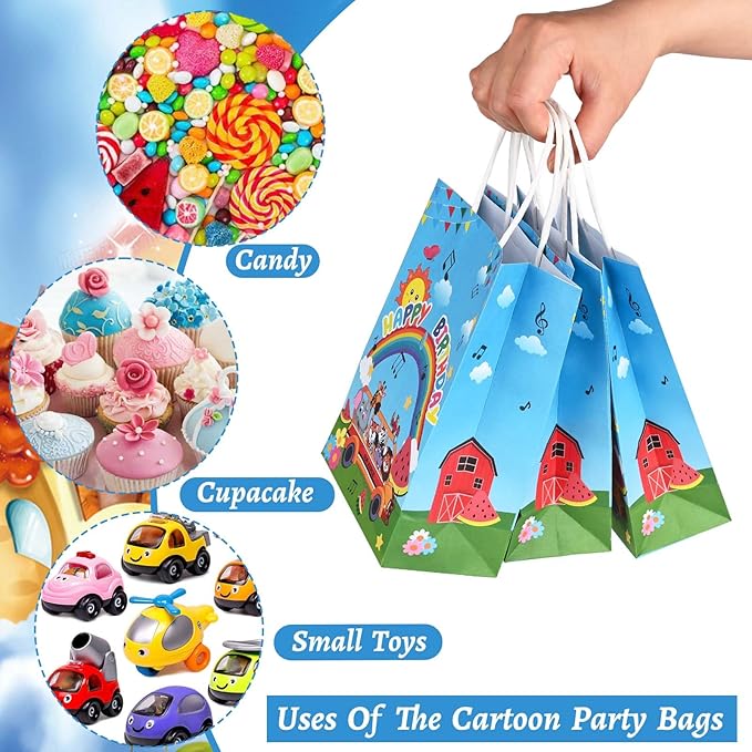 24 Pack Cartoon Melon Birthday Party Favor Bags Watermelon Musical Tones Rainbow Patterned Gift Bags with Handles for Melon Party Decor
