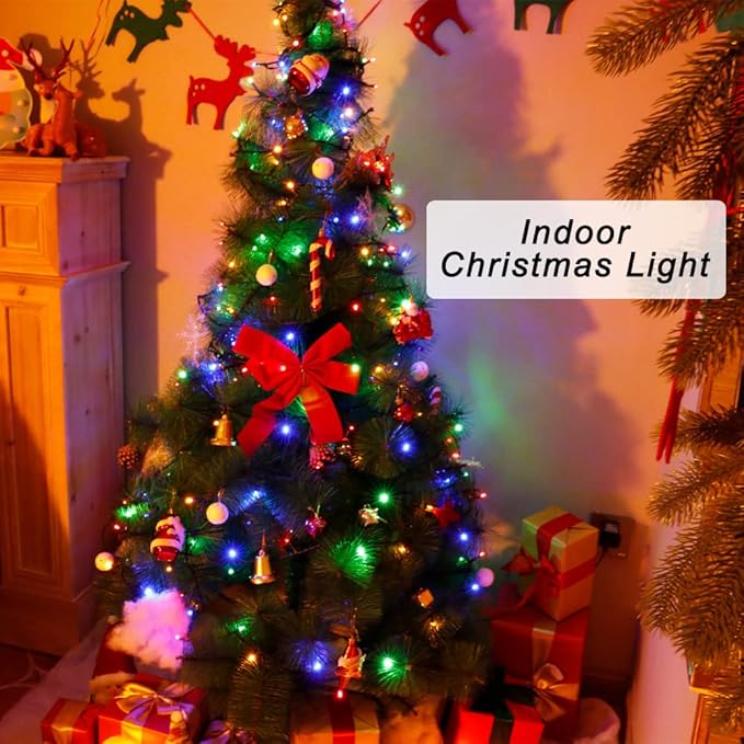 Pooqla Christmas Colorful String Lights, 200 LED Clear Wire Indoor and Outdoor Lights