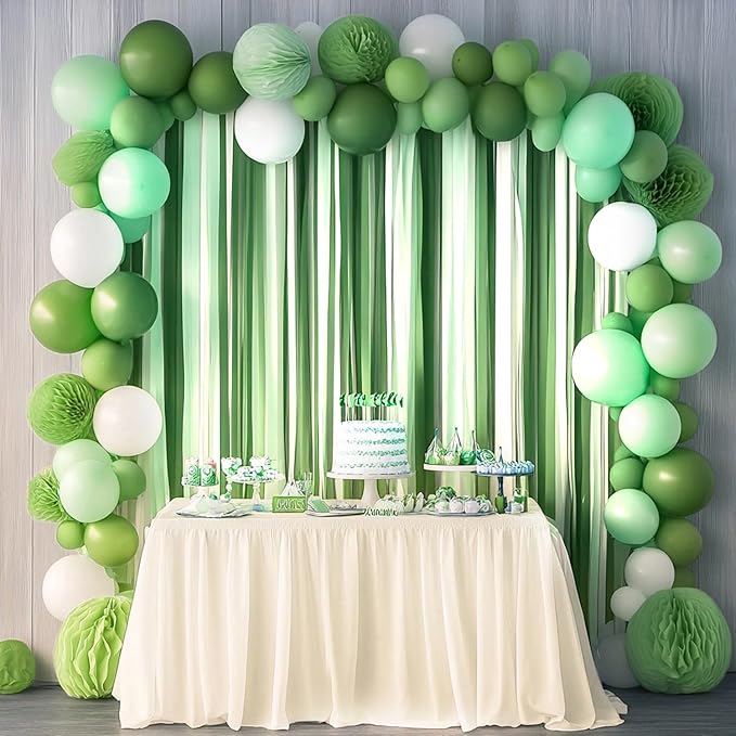 Captain Décor 6 Crepe Paper Streamers Rolls, 492ft Pack of 6 Green & White Streamers for Party Decorations, Birthday Streamers, Party Streamers for Wedding Decoration (1.8 inch x 82 ft/Roll)…