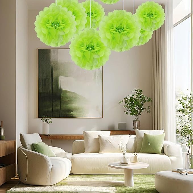 20 PCS Light Green Tissue Paper Pom Poms, Tissue Pom Poms Flowers, Sizes of 6", 10", 12", 14" Hanging Paper Flower Ball for Wedding, Birthday, Halloween, Christmas, Baby Shower Party Decor