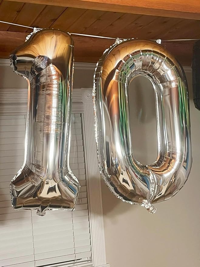 40 Inch Number 8 Balloon, Silver 8 18 28 80 Birthday Balloons for Men Boys, 8th Birthday Decorations Party Supplies, Wedding, Graduations
