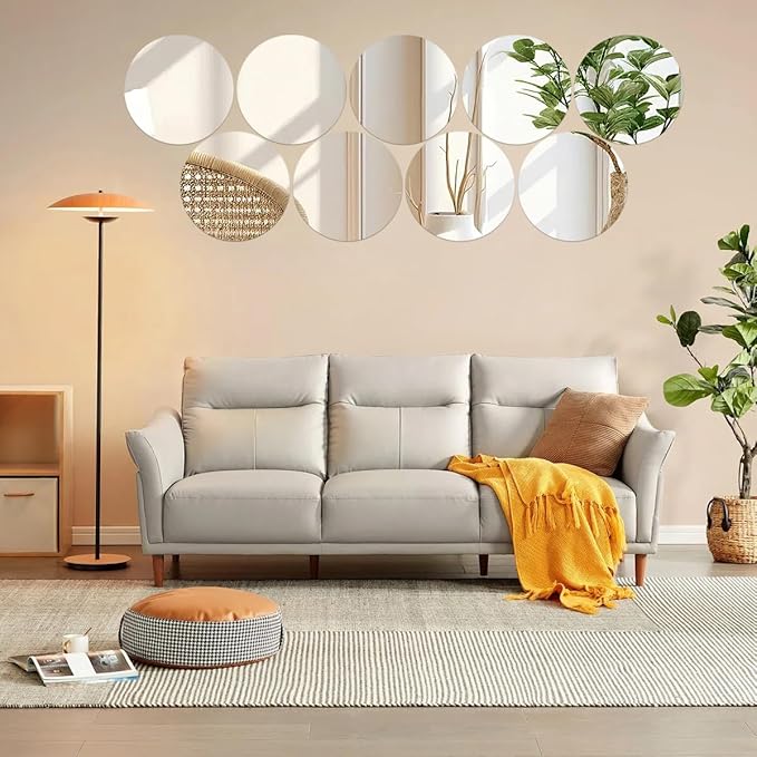 8PCS 10" Round Mirror Centerpieces for Tables Decorations, 2mm Acrylic Circle Mirror Centerpieces Mirror Tray Candle Plate Centerpiece for Wedding Table Decorations Birthday Party