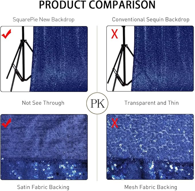SquarePie 2 PCS 2x8ft Navy Blue Sequin Backdrop Curtains, Satin-Backed Shimmering Photo Booth Background, 2 Panels Narrow Real Sequin Drapes with 4" Rod Pocket for Party, Baby Shower, Doorway Decor